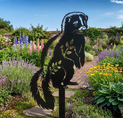 Skunk Stake Garden Decor , Metal Animal Silhouette, Yard Art , Outdoor Flower Bed Decoration