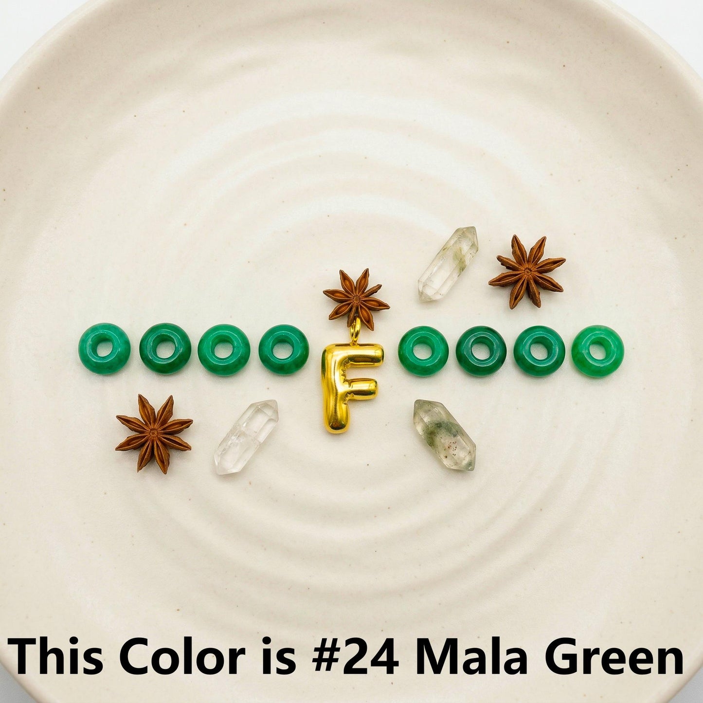 Mala Green Beaded Initial Keychain, Gold Carabiner Keyring, Custom Letter Purse Charm, Personalized Birthday, gift for mom