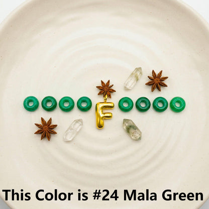 Mala Green Beaded Initial Keychain, Gold Carabiner Keyring, Custom Letter Purse Charm, Personalized Birthday, gift for mom