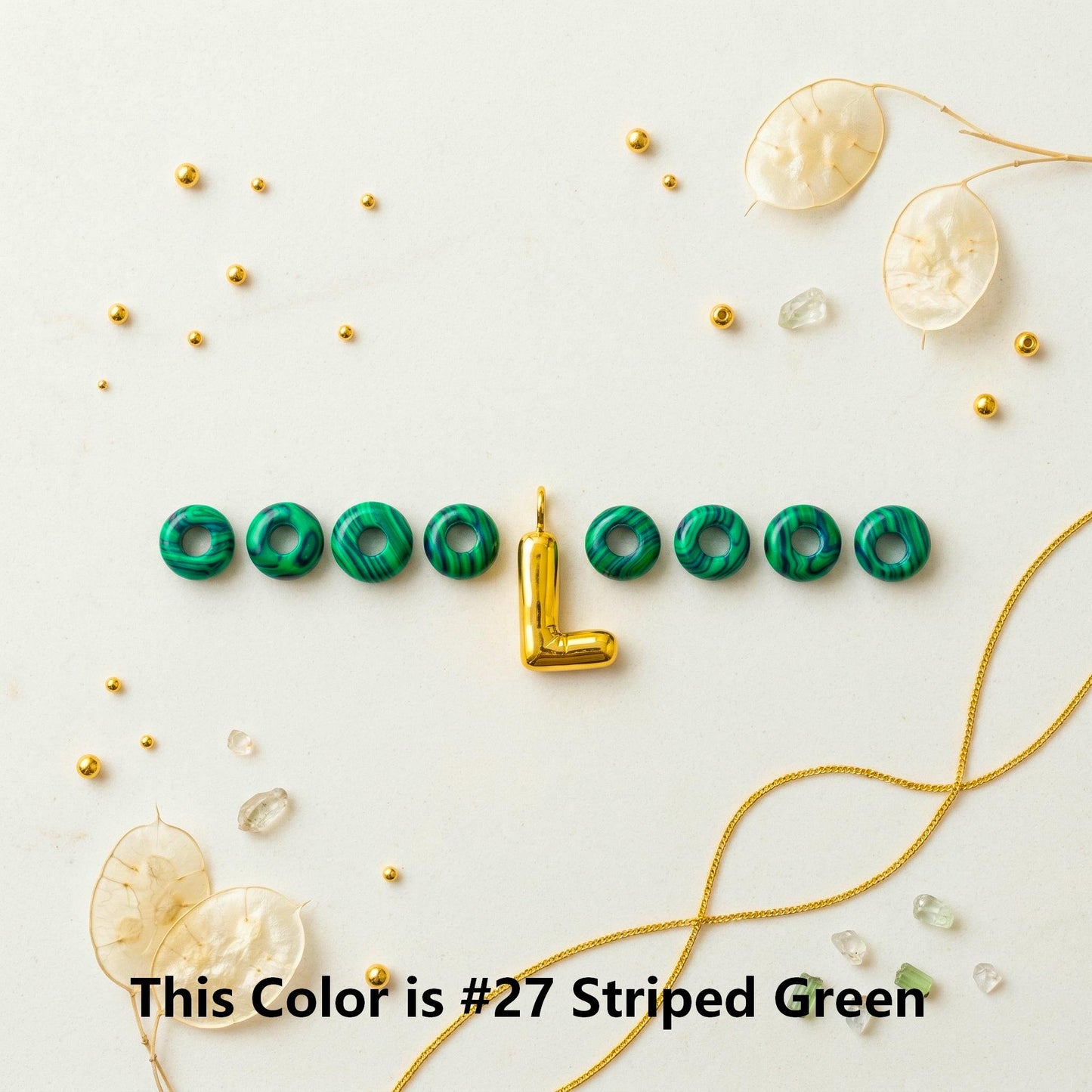 Malachite Beaded Initial Keychain, Custom Gold Letter Bag Charm, Personalized Name Keyring, Bridesmaid Gift, Natural Stone Purse Charm