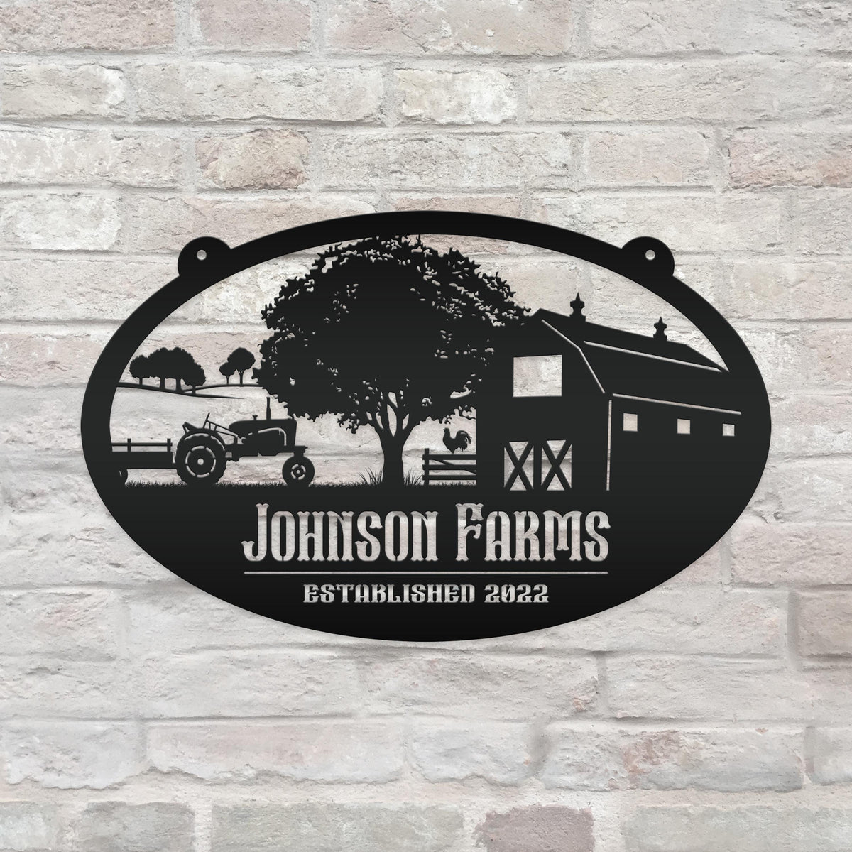 Custom Oval Tractor and Wagon Farm Scene - Your own wording