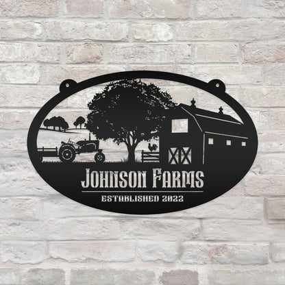 Custom Oval Tractor and Wagon Farm Scene - Your own wording