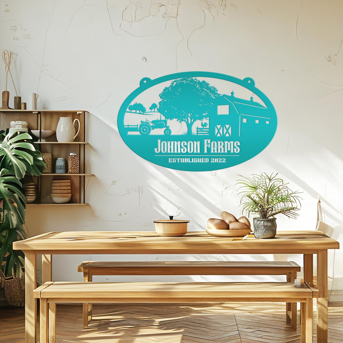 Custom Oval Tractor and Wagon Farm Scene - Your own wording