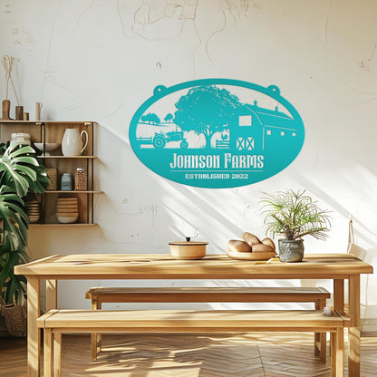 Custom Oval Tractor and Wagon Farm Scene - Your own wording
