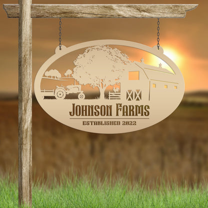 Custom Oval Tractor and Wagon Farm Scene - Your own wording