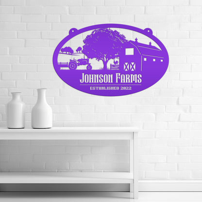 Custom Oval Tractor and Wagon Farm Scene - Your own wording
