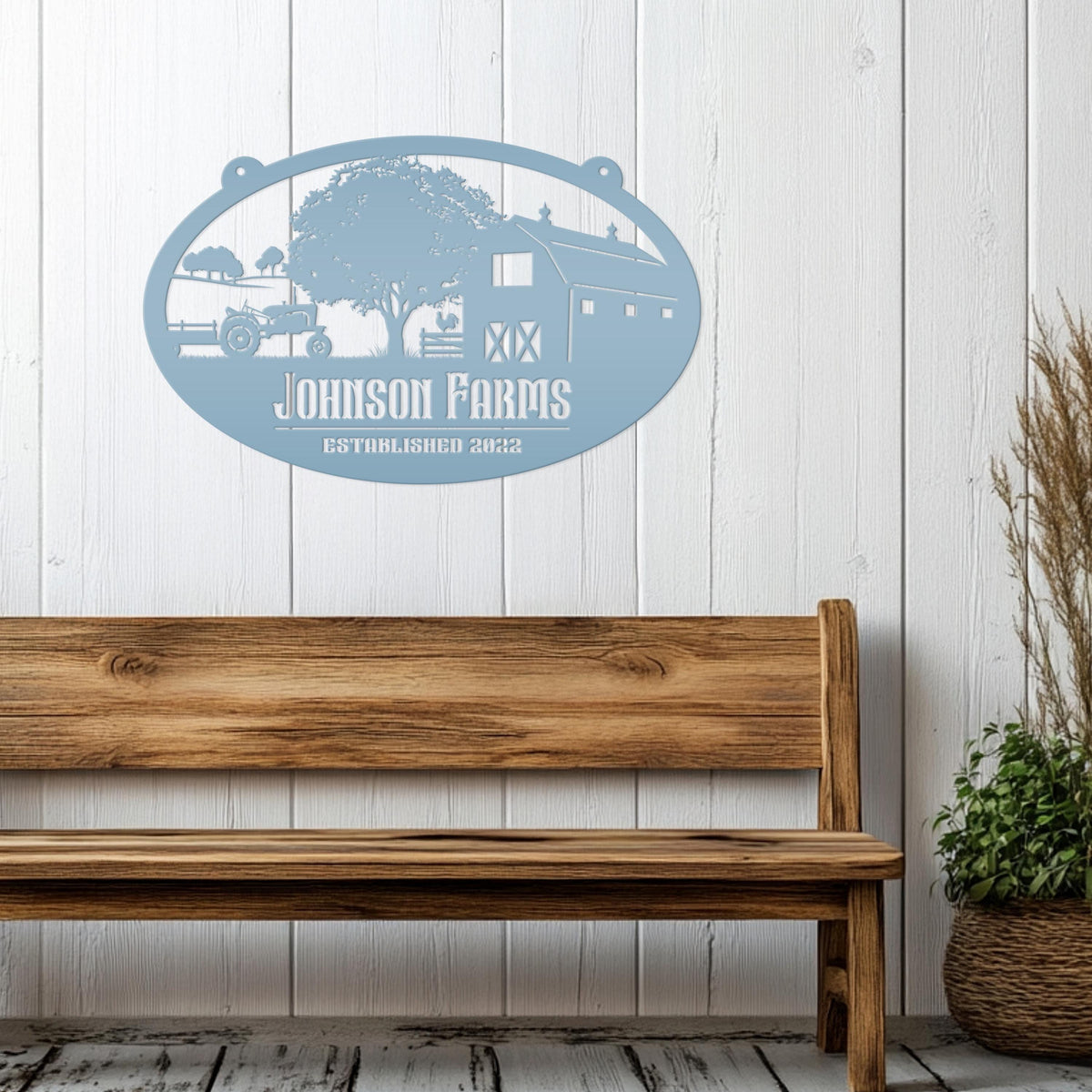 Custom Oval Tractor and Wagon Farm Scene - Your own wording