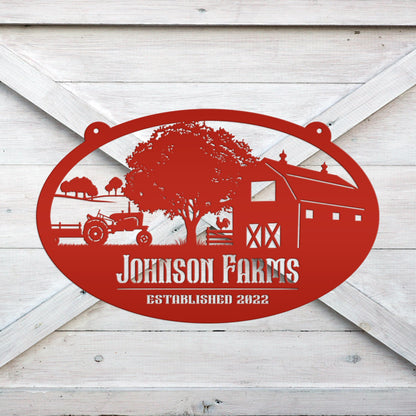 Custom Oval Tractor and Wagon Farm Scene - Your own wording