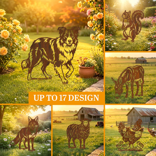 Custom Farm Animal Metal Stakes Yard Art Set Rustic Garden Decor Gift