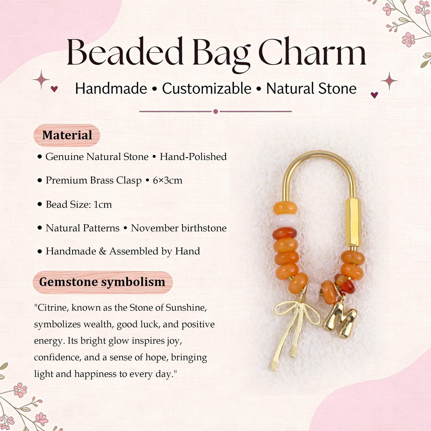 Custom keychain, personalized bag charm, initial and birthstone keychain, handbag accessory, bridesmaid gift, Christmas gift for her