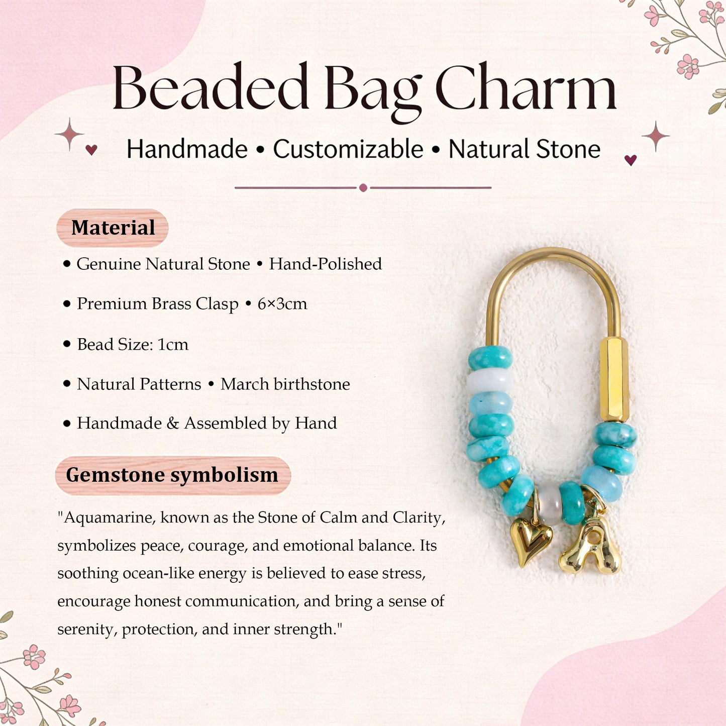 Custom keychain, personalized bag charm, initial and birthstone keychain, handbag accessory, bridesmaid gift, Christmas gift for her