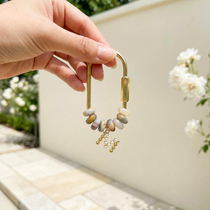 Natural Stone Bag Charm, Custom Pearl Initial Gold Letter Keychain, Beaded Purse Accessory, Personalized Bridesmaid Gift for Mom