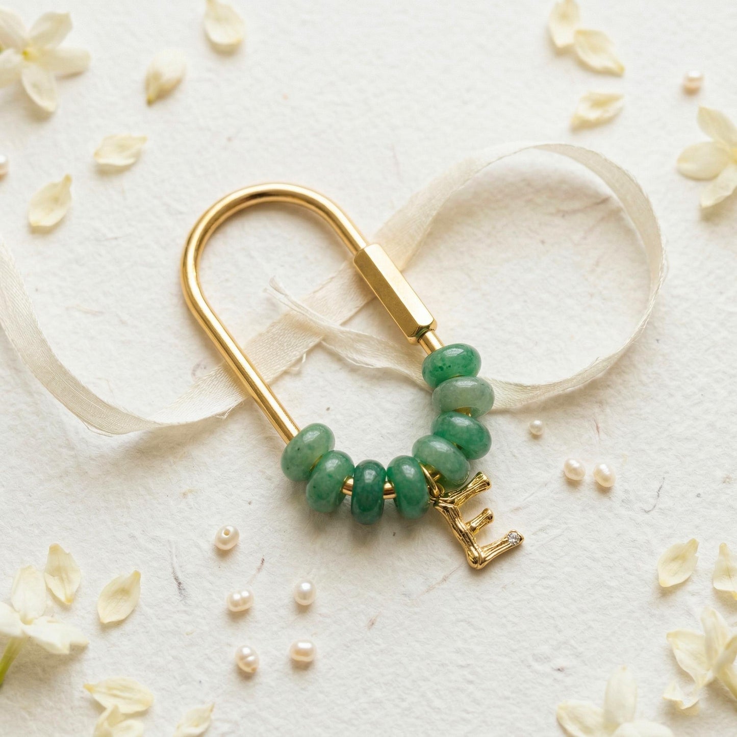 Personalized Stone Initial Keychain, Custom Gold Letter Bag Charm, Bridesmaid Gift for Her, Natural Green Stone Backpack Accessory, Mom Gift