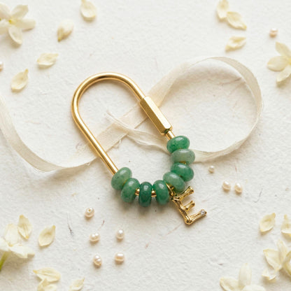 Personalized Stone Initial Keychain, Custom Gold Letter Bag Charm, Bridesmaid Gift for Her, Natural Green Stone Backpack Accessory, Mom Gift