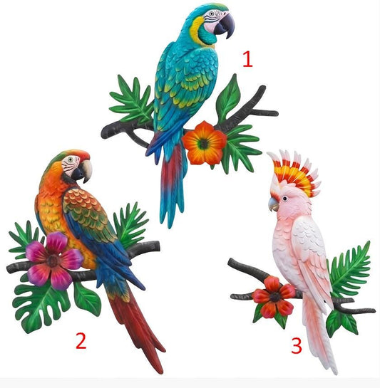 Tropical Parrot Metal Wall Art, Colorful Bird Wall Decor, Macaw Cockatoo Wall Hanging, Exotic Home Decor