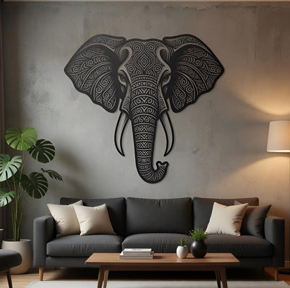 Mandala Elephant Wall Art Metal, Bohemian Animal Decor, Tribal Elephant Wall Hanging