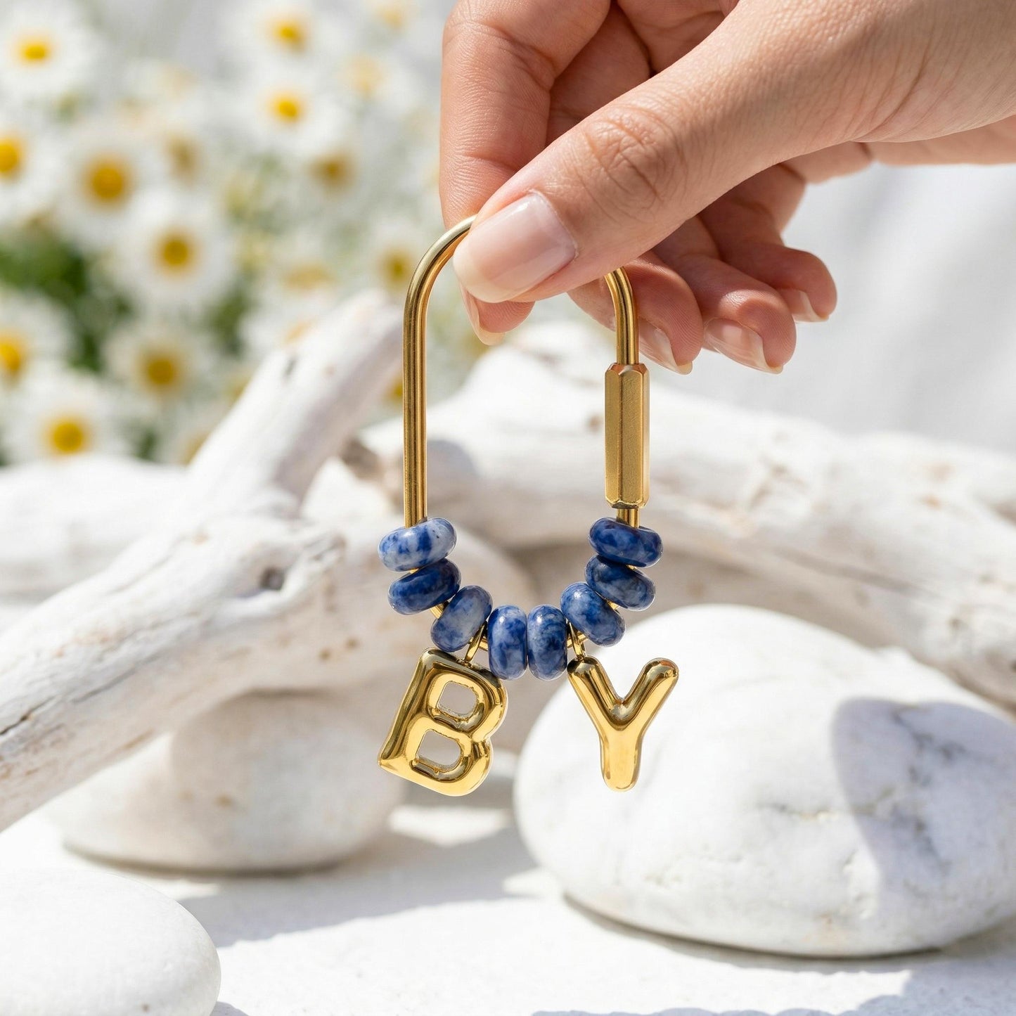 Custom Gold Initial Bag Charm, Natural Stone Beaded Letter Keychain, Personalized Bridesmaid Gift, Purse Accessory, Gift for Mom