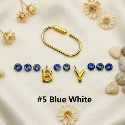 Custom Gold Initial Bag Charm, Natural Stone Beaded Letter Keychain, Personalized Bridesmaid Gift, Purse Accessory, Gift for Mom