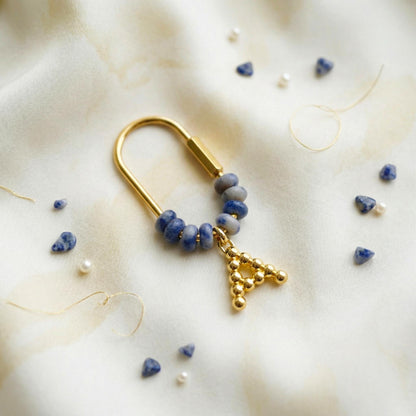Personalized Gold Initial Bag Charm, Natural Stone Beaded Letter Keychain, Custom Bridesmaid Gift, Backpack Accessory, Gift for Mom