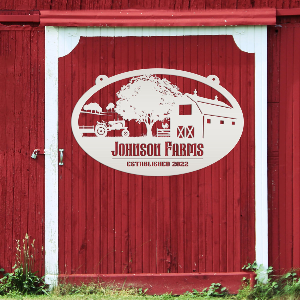 Custom Oval Tractor and Wagon Farm Scene - Your own wording