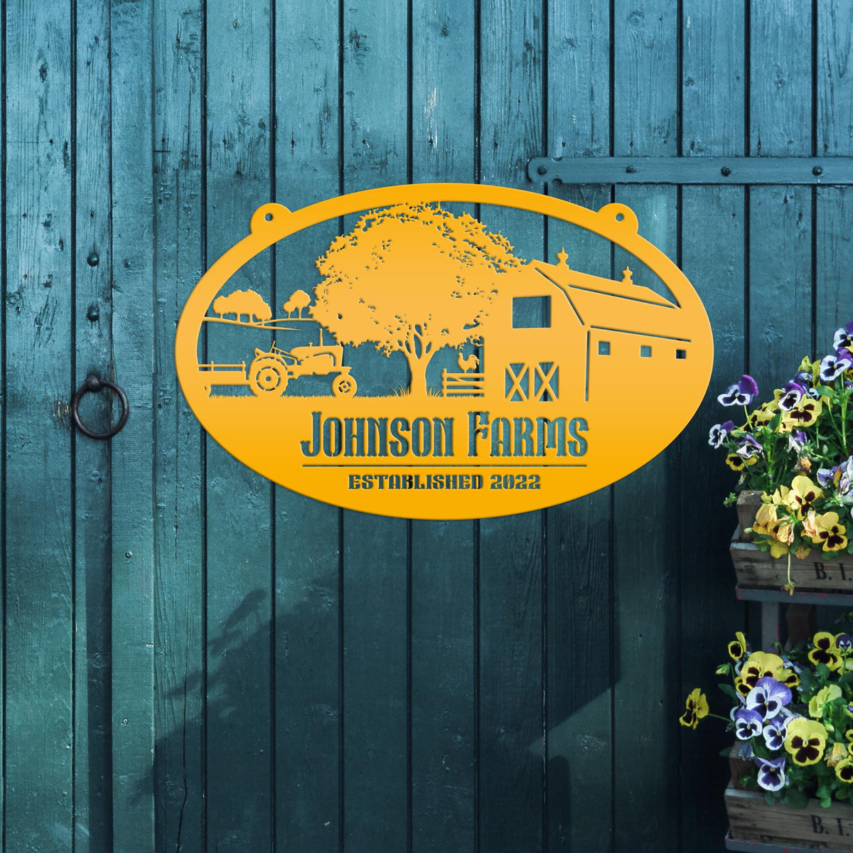 Custom Oval Tractor and Wagon Farm Scene - Your own wording