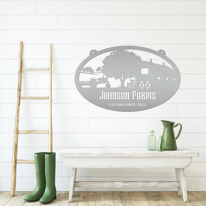 Custom Oval Tractor and Wagon Farm Scene - Your own wording