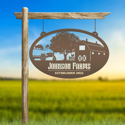 Custom Oval Tractor and Wagon Farm Scene - Your own wording