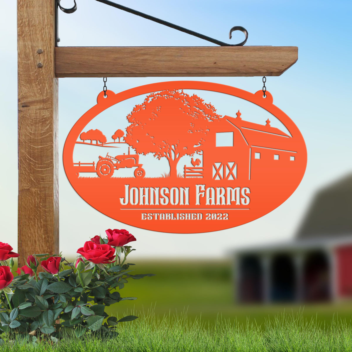 Custom Oval Tractor and Wagon Farm Scene - Your own wording