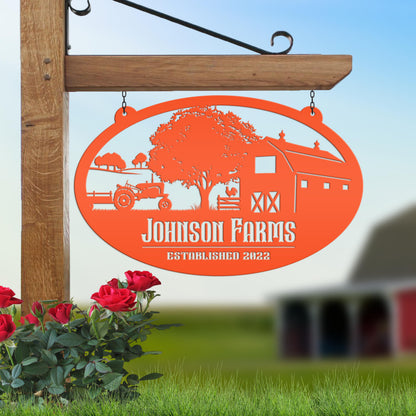Custom Oval Tractor and Wagon Farm Scene - Your own wording