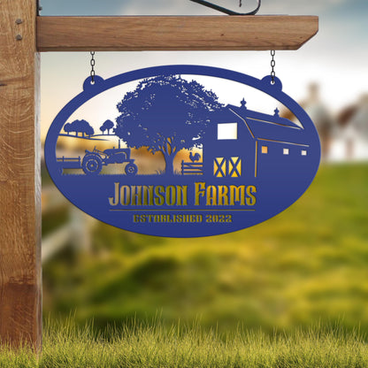 Custom Oval Tractor and Wagon Farm Scene - Your own wording