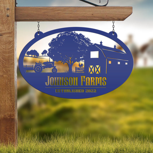 Custom Oval Tractor and Wagon Farm Scene - Your own wording