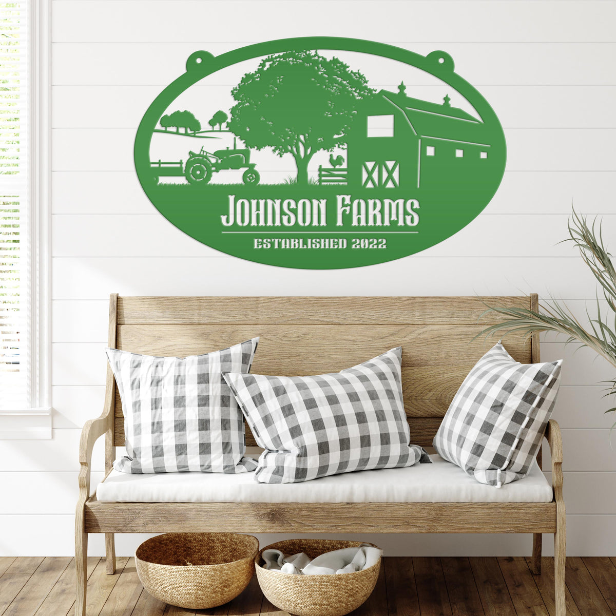 Custom Oval Tractor and Wagon Farm Scene - Your own wording