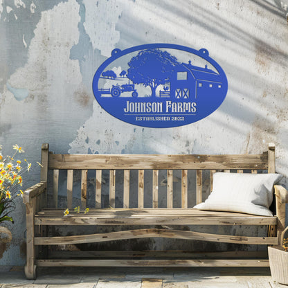 Custom Oval Tractor and Wagon Farm Scene - Your own wording