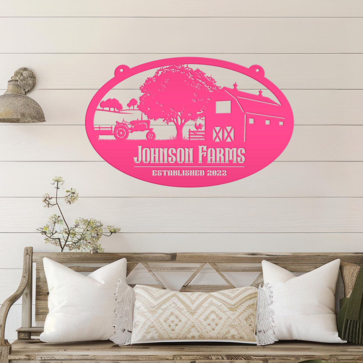 Custom Oval Tractor and Wagon Farm Scene - Your own wording