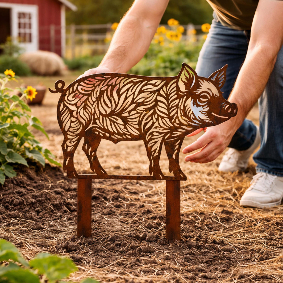 Custom Farm Animal Metal Stakes Yard Art Set Rustic Garden Decor Gift