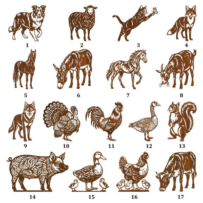 Custom Farm Animal Metal Stakes Yard Art Set Rustic Garden Decor Gift