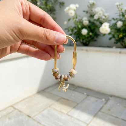 Natural Stone Bag Charm, Custom Pearl Initial Gold Letter Keychain, Beaded Purse Accessory, Personalized Bridesmaid Gift for Mom