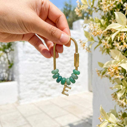 Personalized Stone Initial Keychain, Custom Gold Letter Bag Charm, Bridesmaid Gift for Her, Natural Green Stone Backpack Accessory, Mom Gift