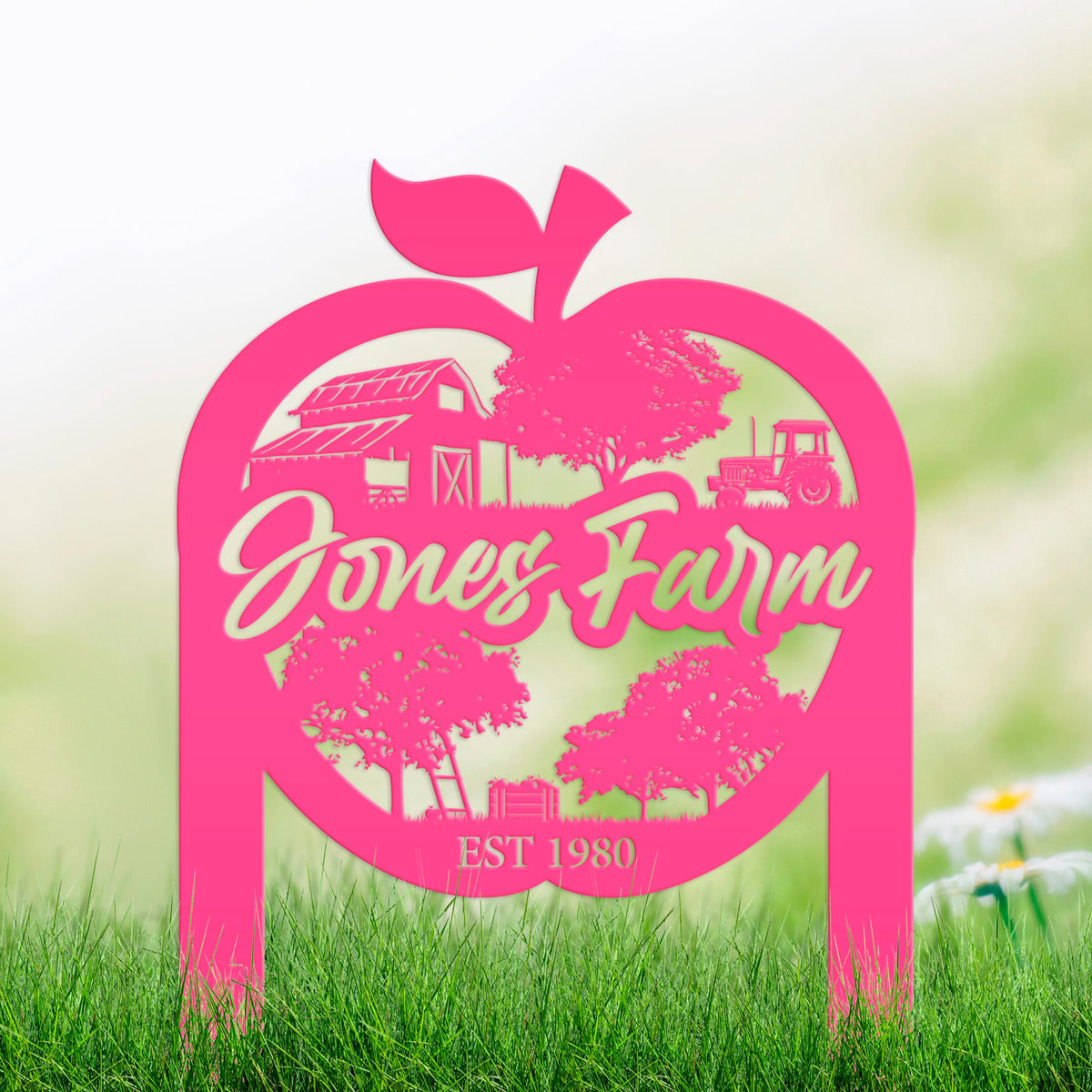 Apple Farm Scene Metal Yard Stake - Personalized Garden Decoration - Custom Apple Orchard Lawn Art - Unique Farming Sign - Housewarming Gift