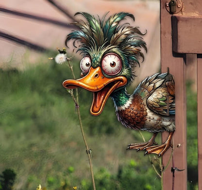 Funny Duck Fence Decor, Metal Duck Yard Art, Farm Garden Humor Sign