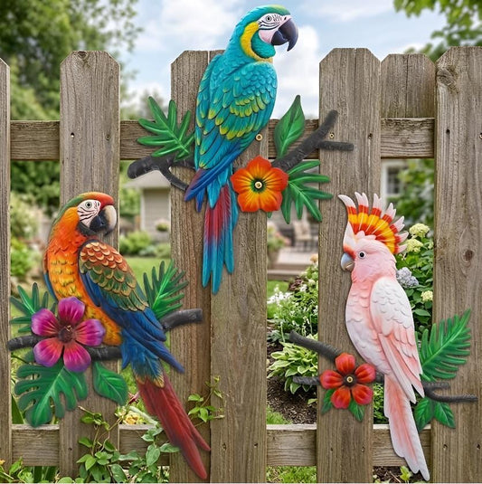 Tropical Parrot Metal Wall Art, Colorful Bird Wall Decor, Macaw Cockatoo Wall Hanging, Exotic Home Decor