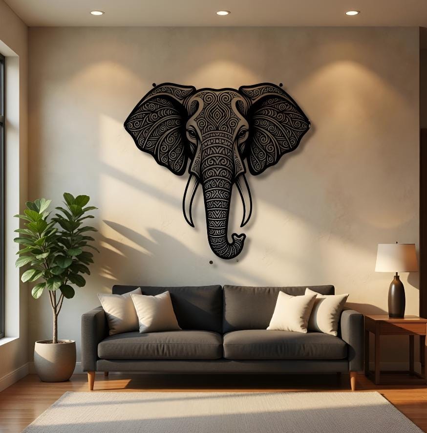 Mandala Elephant Wall Art Metal, Bohemian Animal Decor, Tribal Elephant Wall Hanging