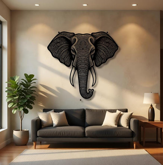 Mandala Elephant Wall Art Metal, Bohemian Animal Decor, Tribal Elephant Wall Hanging