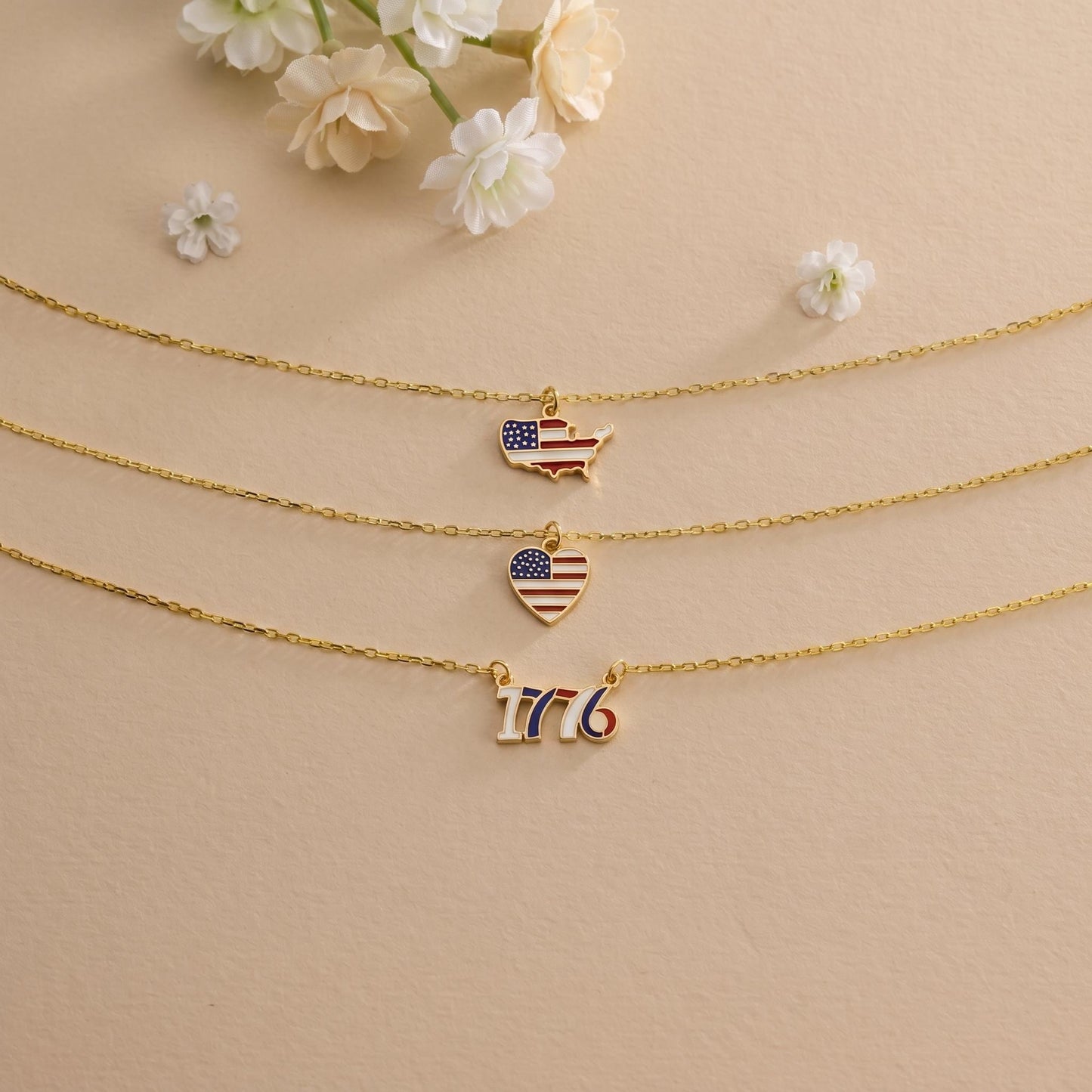 USA Flag Pendant Necklace, Patriotic American Jewelry, Independence Day, USA Map Necklace, United States 250th Memorial Gift, 4th of July