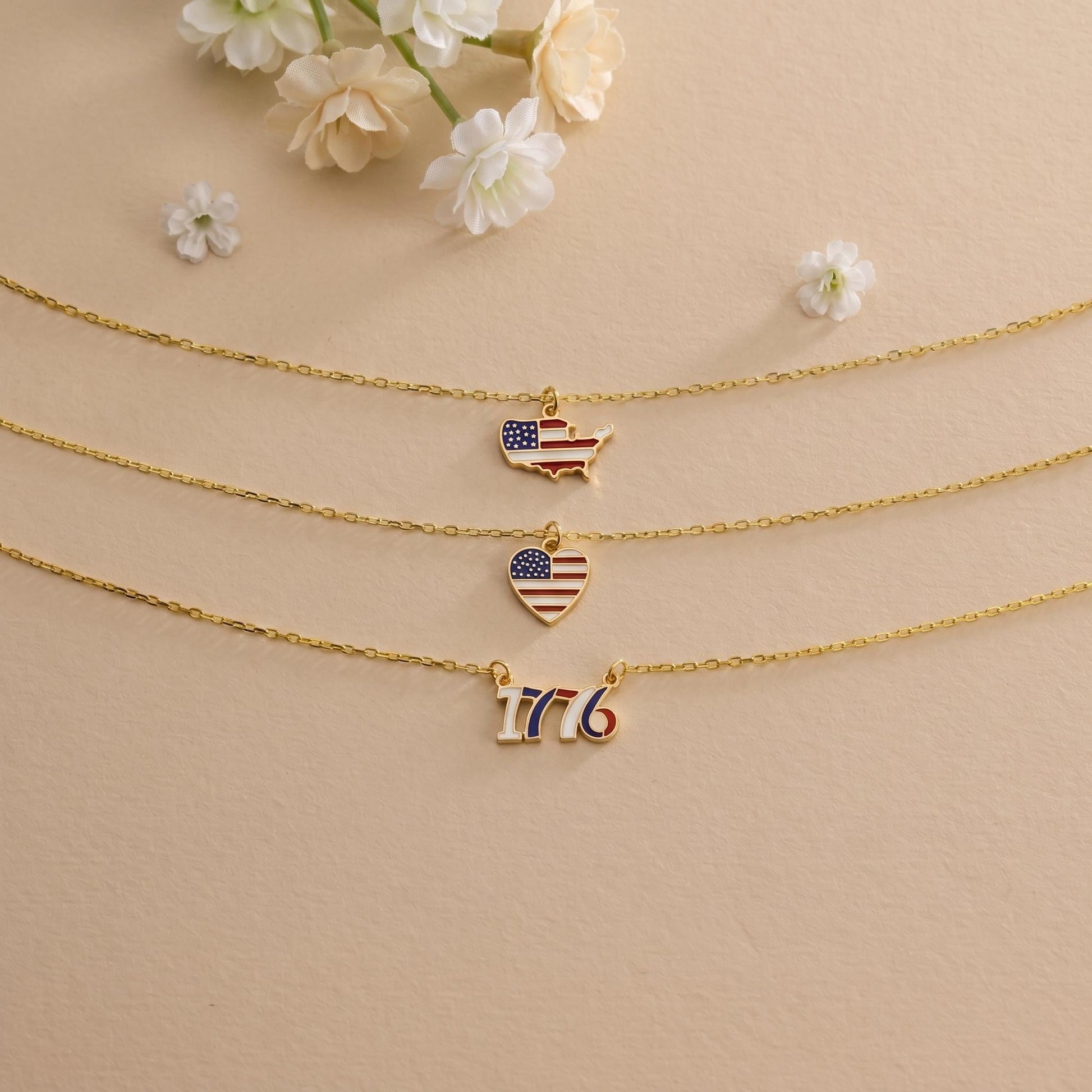 USA Flag Pendant Necklace, Patriotic American Jewelry, Independence Day, USA Map Necklace, United States 250th Memorial Gift, 4th of July