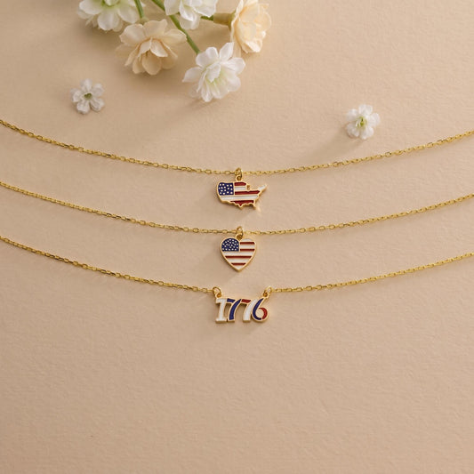 USA Flag Pendant Necklace, Patriotic American Jewelry, Independence Day, USA Map Necklace, United States 250th Memorial Gift, 4th of July