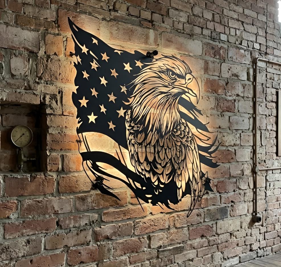 Patriotic Eagle Metal Led Lights, American Flag Eagle Decor, Rustic USA Wall Hanging, Freedom Home Decor
