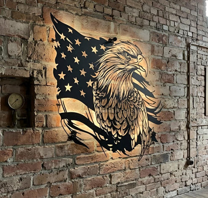 Patriotic Eagle Metal Led Lights, American Flag Eagle Decor, Rustic USA Wall Hanging, Freedom Home Decor
