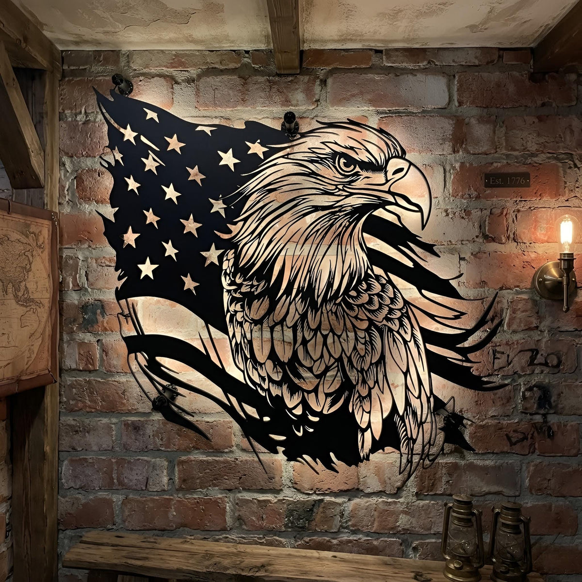 Patriotic Eagle Metal Led Lights, American Flag Eagle Decor, Rustic USA Wall Hanging, Freedom Home Decor