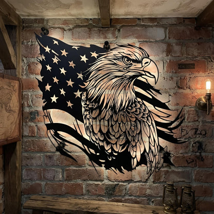 Patriotic Eagle Metal Led Lights, American Flag Eagle Decor, Rustic USA Wall Hanging, Freedom Home Decor